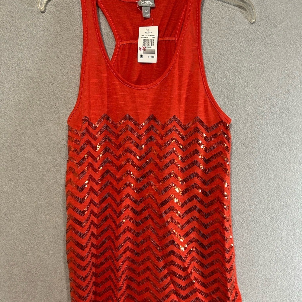 Vanity Red and Silver Sequin Racerback Tank top size M